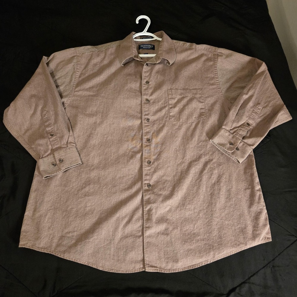 Stafford Shirt Mens XL Brown 100%‎ Cotton Relaxed Fit Long Sleeve Button Up